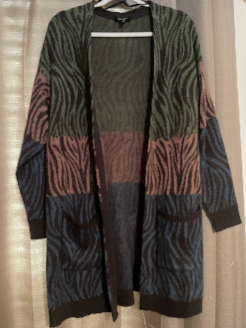 Jessica Simpson Multicolor Zebra-Stripe Open Cardigan (Green, Brown, Blue)